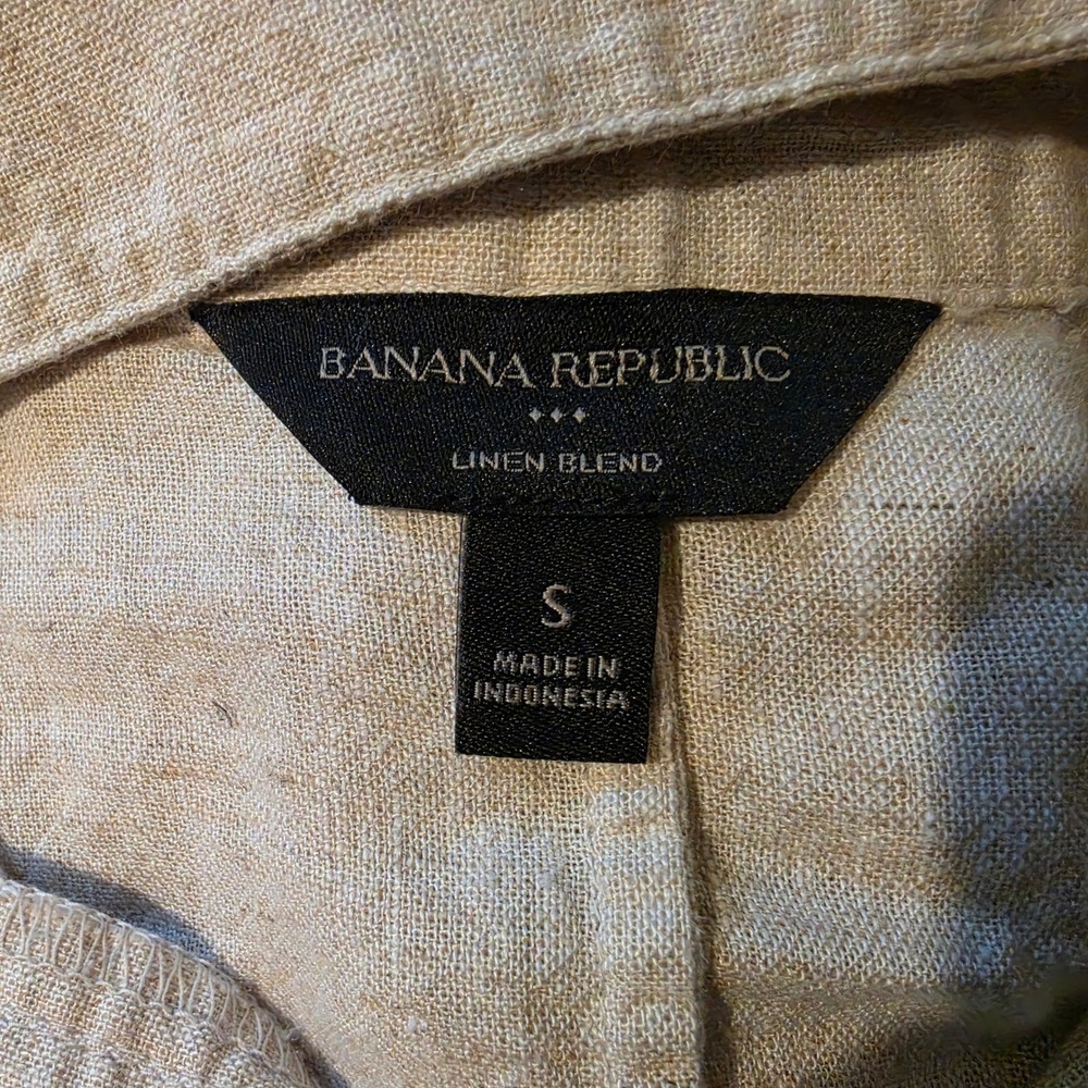 Banana Republic Linen Blend Utility Shirt Dress Tan Oatmeal Small Long Sleeve - Picture 3 of 6